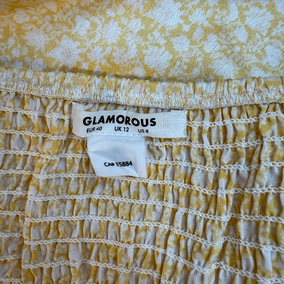 Glamorous Milkmaid Dress Yellow Floral Midi Cottagecore Tie Front Slip Size 8 - Picture 5 of 5